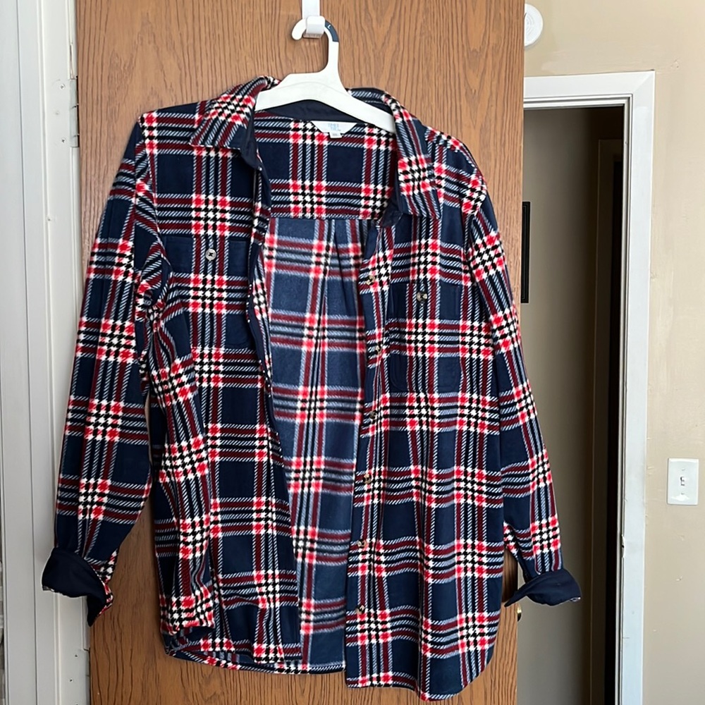Fleece plaid shacket